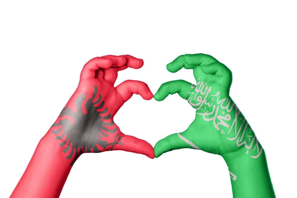 Albânia Arábia Saudita Coração Gesto Mão Fazendo Coração Clipping Path — Fotografia de Stock