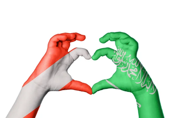 Rakousko Saúdská Arábie Srdce Ruční Gesto Srdce Střih Stezka — Stock fotografie