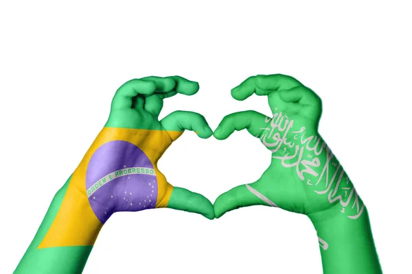 Brasil Arábia Saudita Coração Gesto Mão Fazendo Coração Clipping Path — Fotografia de Stock