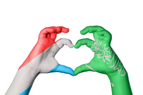 Luxemburg Saoedi Arabië Hart Hand Gebaar Maken Hart Knippad — Stockfoto