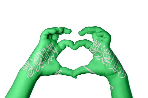 Saudi Arabia Heart Hand Gesture Making Heart Clipping Path — стоковое фото