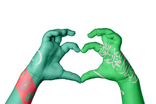Turkmenistan Saudi Arabia Heart Hand Gesture Making Heart Clipping Path — Stock Photo, Image