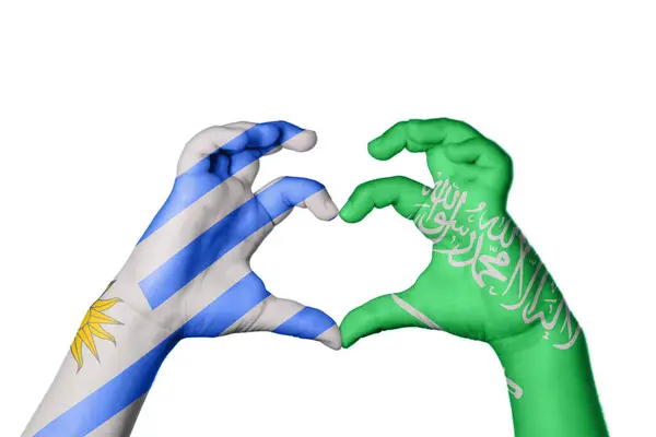 Uruguay Saudi Arabia Heart Hand Gesture Making Heart Clipping Path — Stock Photo, Image