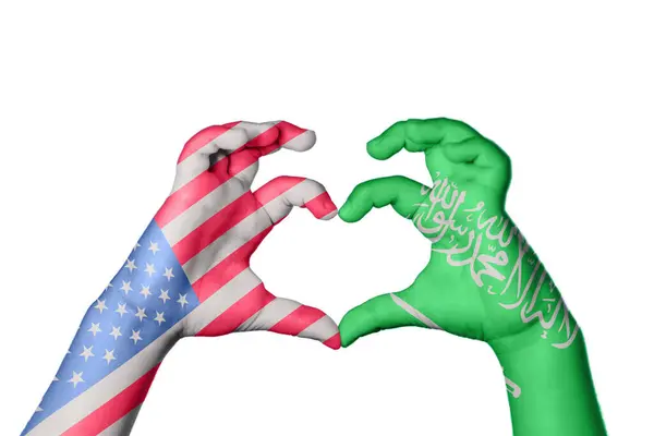 Stany Zjednoczone Arabia Saudyjska Serce Ręki Gest Podejmowania Serca Clipping — Zdjęcie stockowe