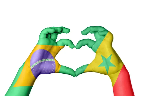 Brasil Senegal Coração Gesto Mão Fazendo Coração Clipping Path — Fotografia de Stock