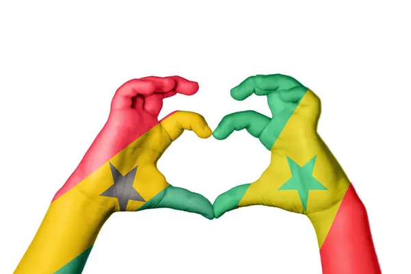 Ghana Senegal Heart Hand Gest Att Göra Hjärta Klippning Vägen — Stockfoto