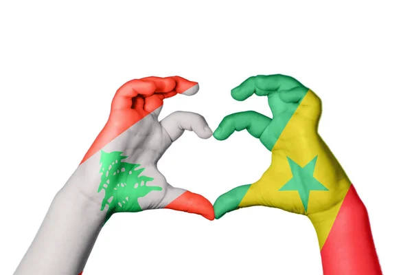 Ліван Сенегал Серце Жест Рук Робить Серце Відсікаючи Шлях — стокове фото
