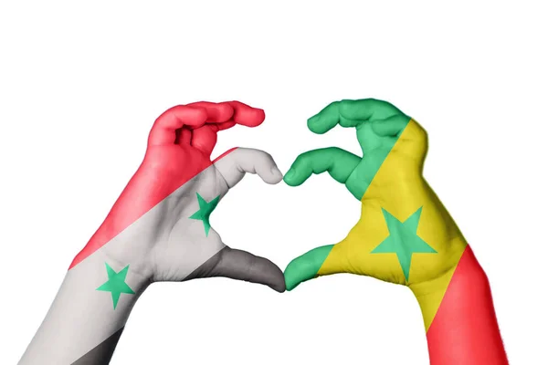Syria Senegal Heart Hand Gesture Making Heart Clipping Path — Stock Photo, Image