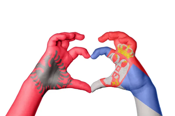 Albania Serbia Heart Hand Gesture Making Heart Clipping Path — Stock Photo, Image