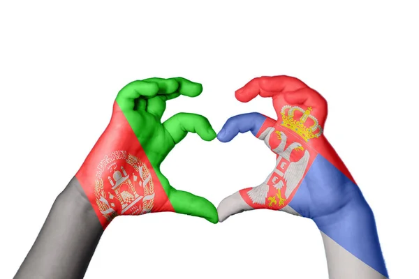 Afganistán Serbia Corazón Hacer Gestos Corazón Recortar Camino — Foto de Stock