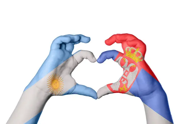 Argentina Serbia Heart Hand Gesture Making Heart Clipping Path — Stock Photo, Image