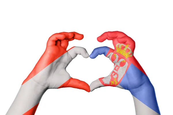 Austria Serbia Heart Hand Gesture Making Heart Clipping Path — Stock Photo, Image