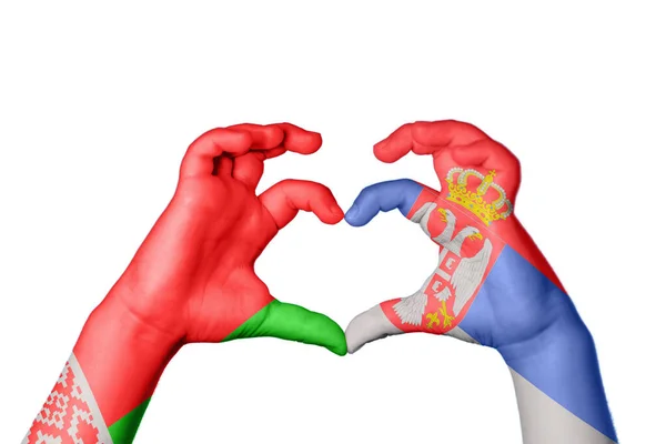 Belarus Serbia Heart Hand Gesture Making Heart Clipping Path — Stock Photo, Image