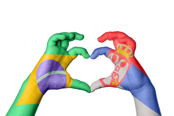 Brazilië Servië Hart Handgebaar Maken Hart Knippad — Stockfoto