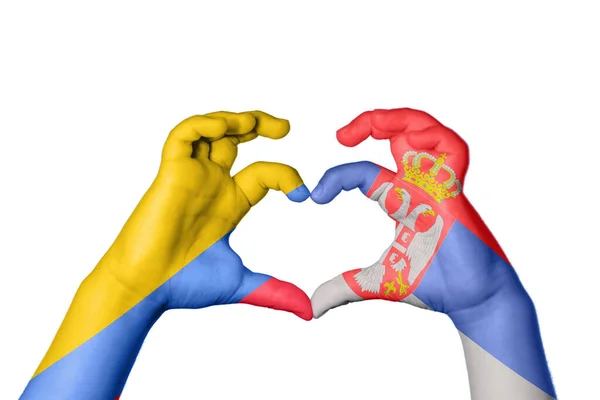 Colômbia Sérvia Coração Gesto Mão Fazendo Coração Clipping Path — Fotografia de Stock