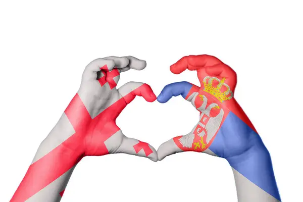 Грузія Сербське Серце Жест Рук Робить Серце Відсічний Контур — стокове фото