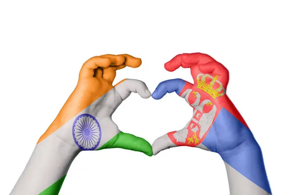 India Serbia Heart Hand Gesture Making Heart Clipping Path — Stock Photo, Image