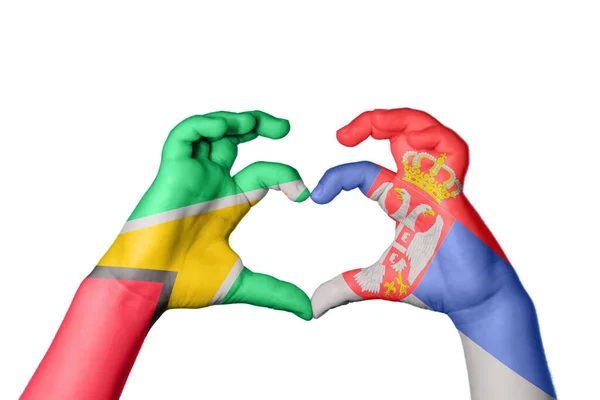 Guyana Serbie Coeur Geste Main Faisant Coeur Sentier Coupe — Photo