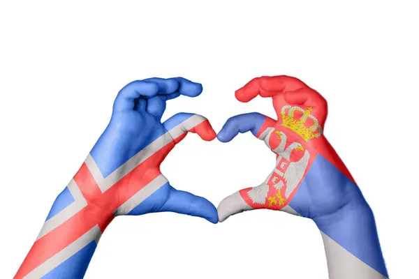 Islândia Sérvia Coração Gesto Mão Fazendo Coração Clipping Path — Fotografia de Stock