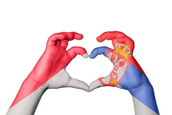 Indonesia Serbia Heart Hand Gesture Making Heart Clipping Path — Stock Photo, Image