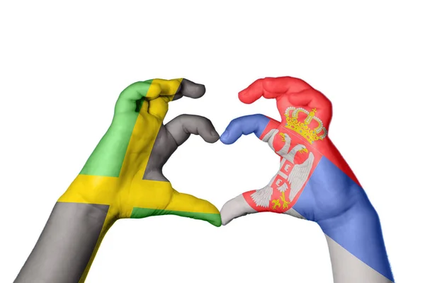 Jamaica Szerbia Szív Kézmozdulatok Készítése Szív Vágási Útvonal — Stock Fotó