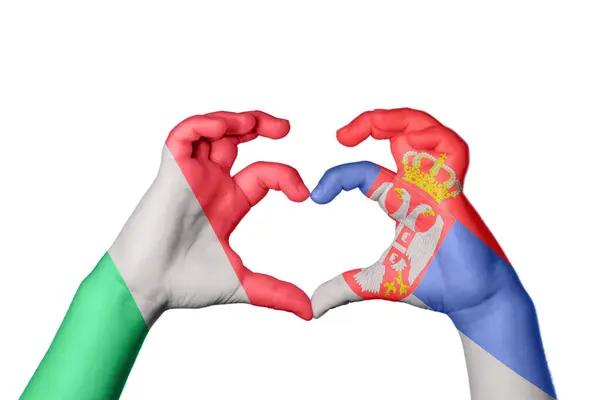 Italy Serbia Heart Hand Gesture Making Heart Clipping Path — Stock Photo, Image