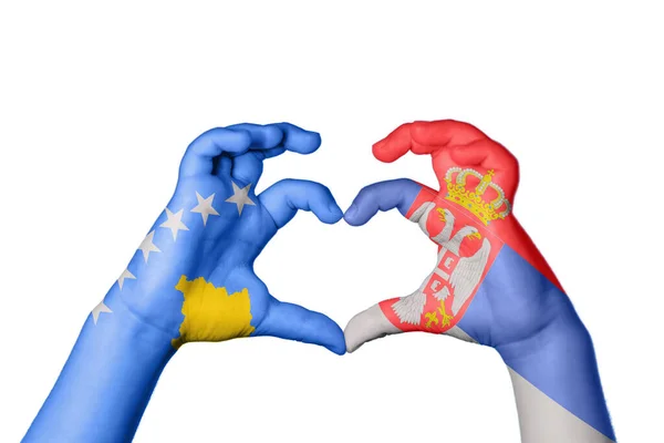 Kosovo Sérvia Coração Gesto Mão Fazendo Coração Clipping Path — Fotografia de Stock