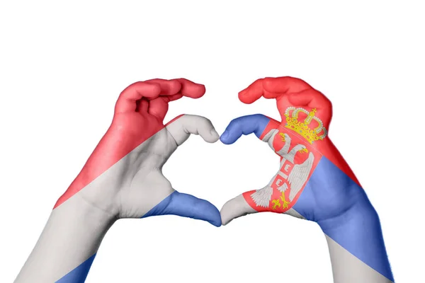 Нідерланди Сербське Серце Жест Рук Робить Серце Відсікаючий Контур — стокове фото