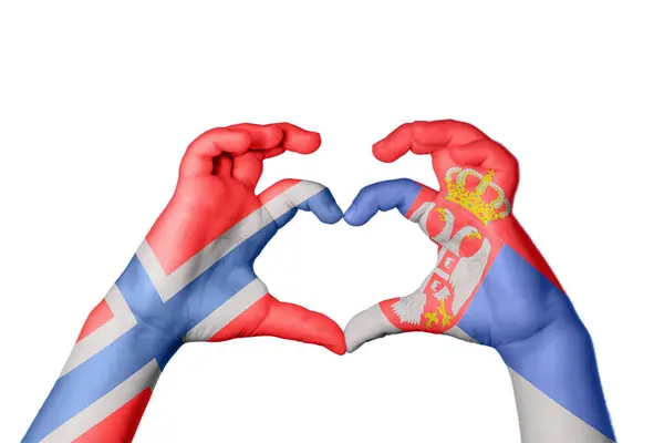 노르웨이 세르비아 심장을 만드는 제스처 클리핑 — 스톡 사진