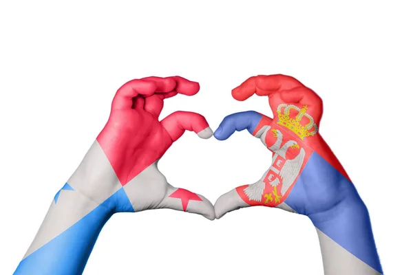 Panama Serbien Hjärta Hand Gest Att Göra Hjärta Klippning Väg — Stockfoto