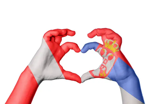 Peru Servië Hart Hand Gebaar Maken Hart Knippen Pad — Stockfoto