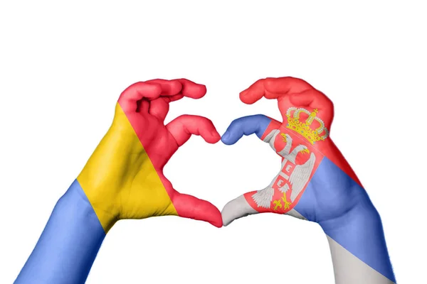 罗马尼亚Serbia Heart Hand Gesture Making Heart Clipping Path — 图库照片