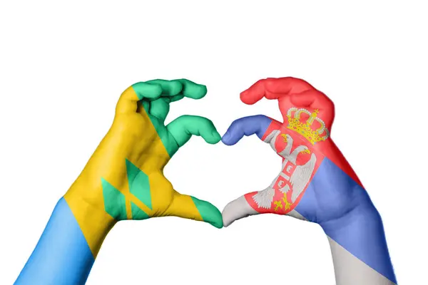 圣文森特和格林纳丁斯Serbia Heart Hand Gesture Making Heart Clipping Path — 图库照片