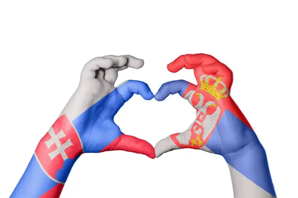 Eslováquia Sérvia Coração Gesto Mão Fazendo Coração Clipping Path — Fotografia de Stock