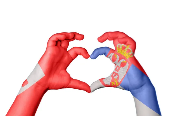 Tonga Serbia Serce Gest Ręczny Serca Ścieżka Przecinania — Zdjęcie stockowe