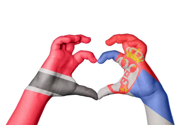 Trynidad Tobago Serbia Serce Gest Ręczny Serca Ścieżka Clipping — Zdjęcie stockowe