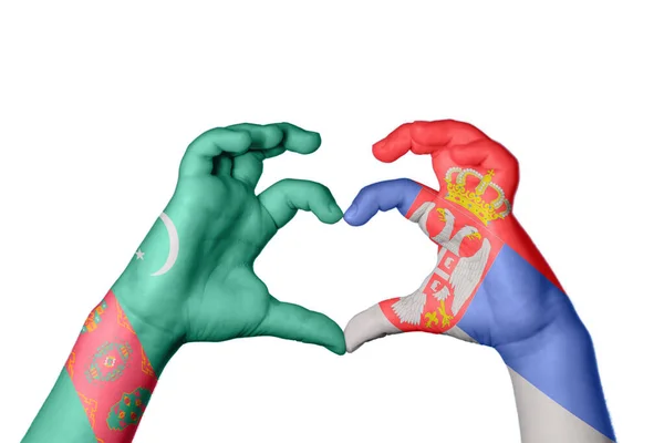 Turkmenistan Serbia Heart Hand Gesture Making Heart Clipping Path — Stock Photo, Image
