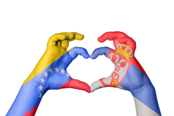 Venezuela Serbia Corazón Gesto Mano Que Hace Corazón Recortar Camino — Foto de Stock