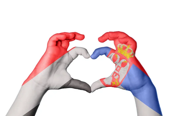 Yemen Serbia Heart Hand Gesture Making Heart Clipping Path — Stock Photo, Image