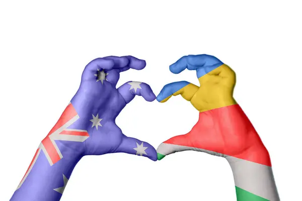 Australia Seychelles Heart Hand Gesture Making Heart Clipping Path — Stock Photo, Image
