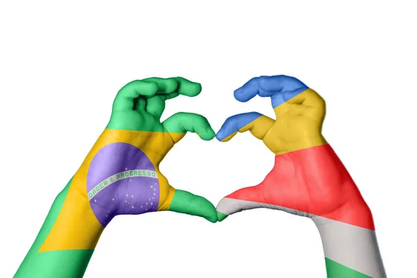 Brazília Seychelle Szigetek Szív Kézmozdulatok Készítése Szív Vágási Útvonal — Stock Fotó