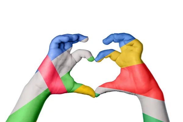 Centralafrikanska Republiken Seychellerna Hjärta Hand Gest Att Göra Hjärta Klippning — Stockfoto