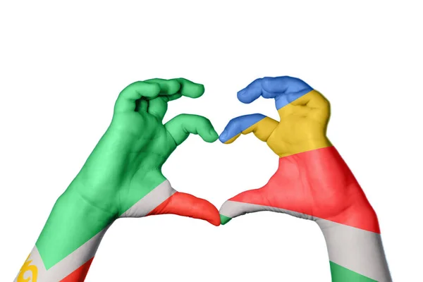 Čečensko Seychely Srdce Ruka Gesto Dělat Srdce Ořezávání Stezka — Stock fotografie