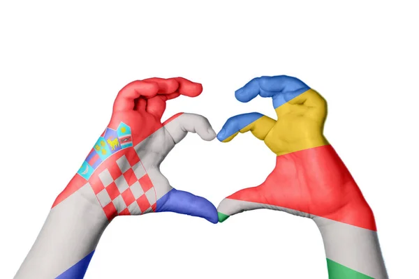 Kroatië Seychellen Hart Hand Gebaar Maken Hart Knippen Pad — Stockfoto