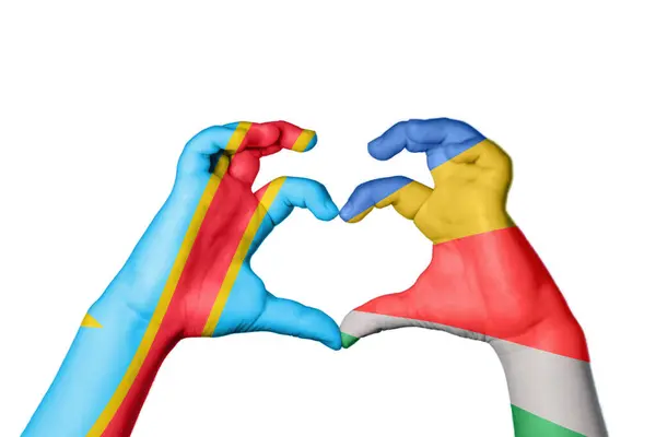 Kongói Demokratikus Köztársaság Seychelle Köztársaság Szív Kézmozdulatok Készítése Szív Vágási — Stock Fotó