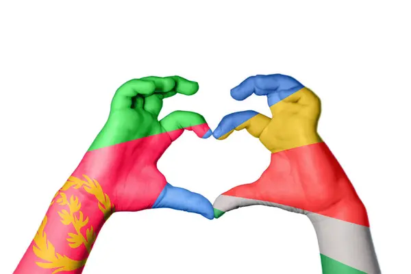 Eritrea Seychelles Szív Kézmozdulatkészítés Szív Vágási Útvonal — Stock Fotó
