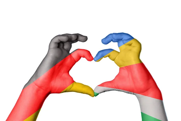 Germany Seychelles Heart Hand Gesture Making Heart Clipping Path — Stock Photo, Image