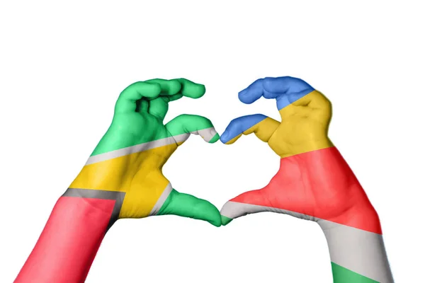 Guyana Seychelles Coeur Geste Main Faisant Coeur Sentier Coupe — Photo