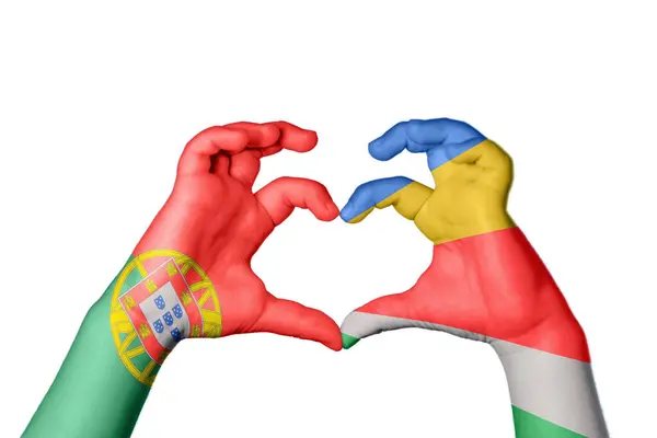 Portugal Seychellen Hart Handgebaar Maken Hart Knippad — Stockfoto