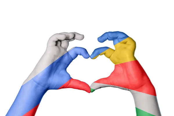 Rusia Seychelles Corazón Gesto Mano Que Hace Corazón Recorte Camino —  Fotos de Stock